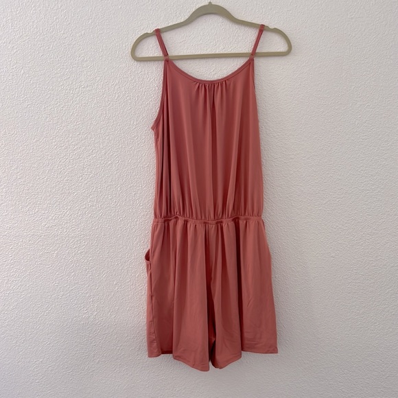 ZENANA • Women’s Coral Pink Romper Spaghetti Strap with Pockets - Picture 3 of 6